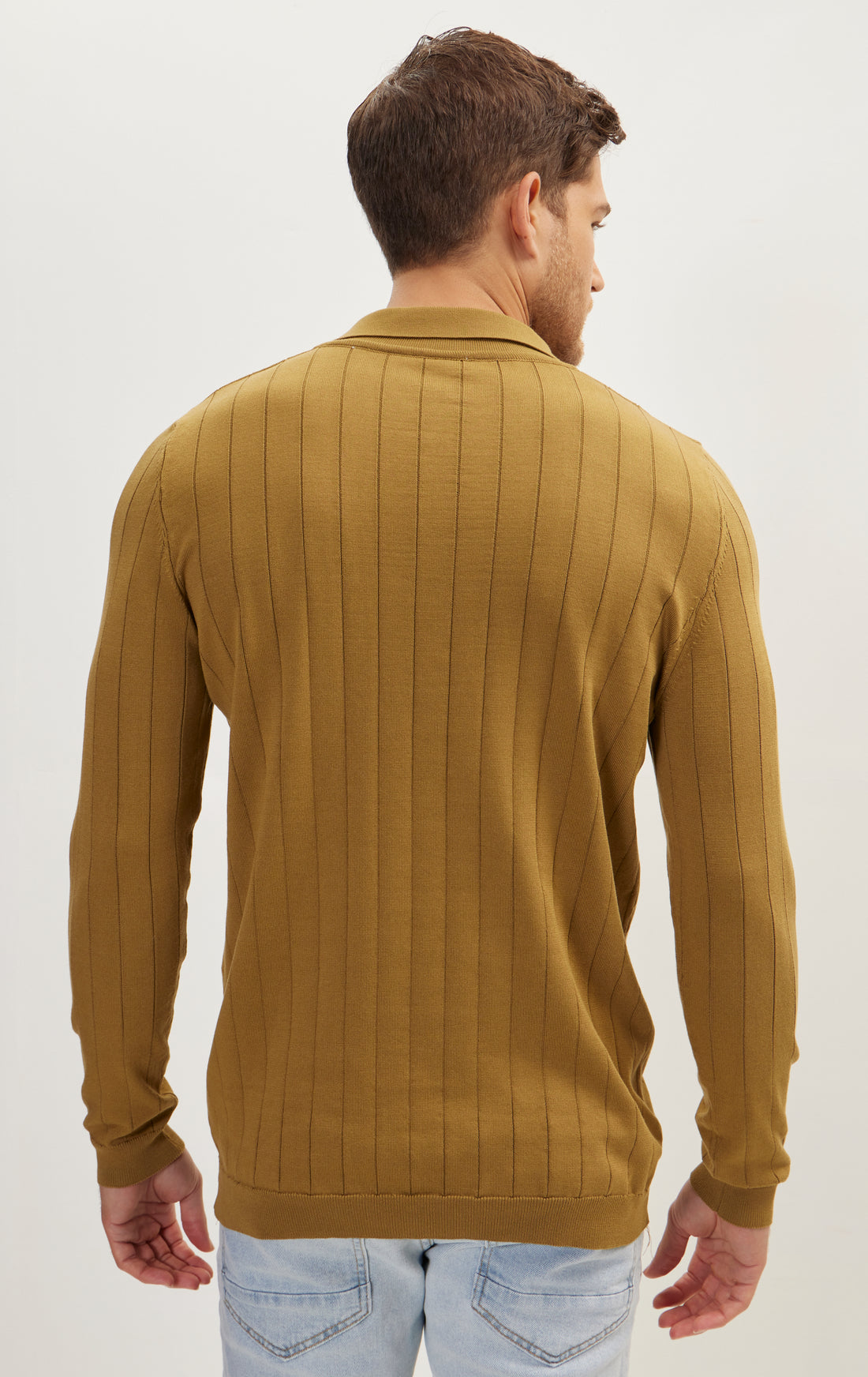 Slip-Stitch Polo Neck Long Sleeve Sweater - Pistachio