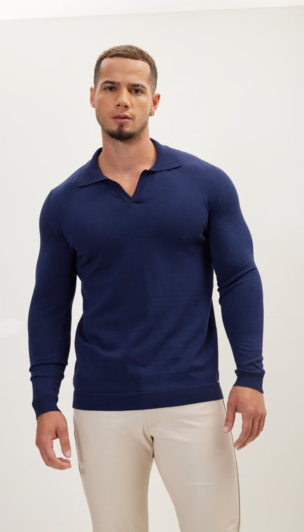 Polo-Pullover mit Stehkragen – Marineblau