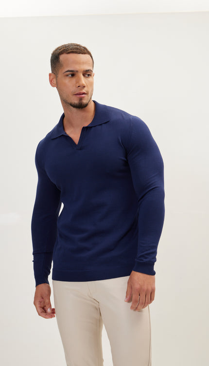 Polo-Pullover mit Stehkragen – Marineblau