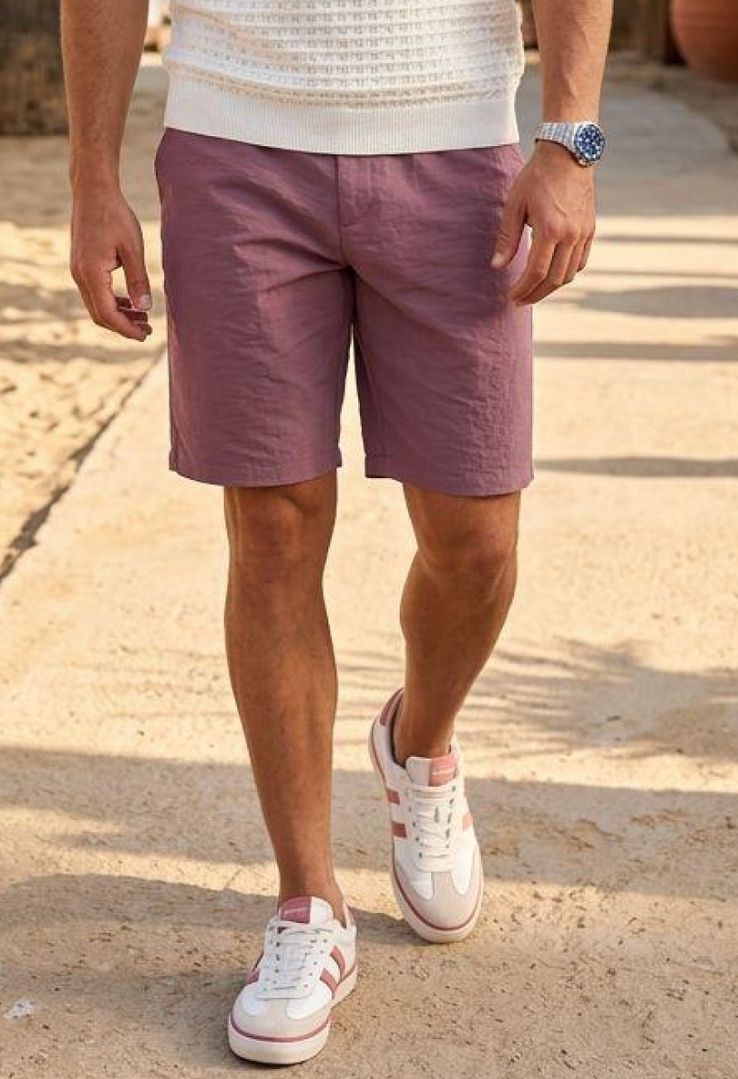 Men's Slim Tailored Shorts - Burgundy | Ron Tomson