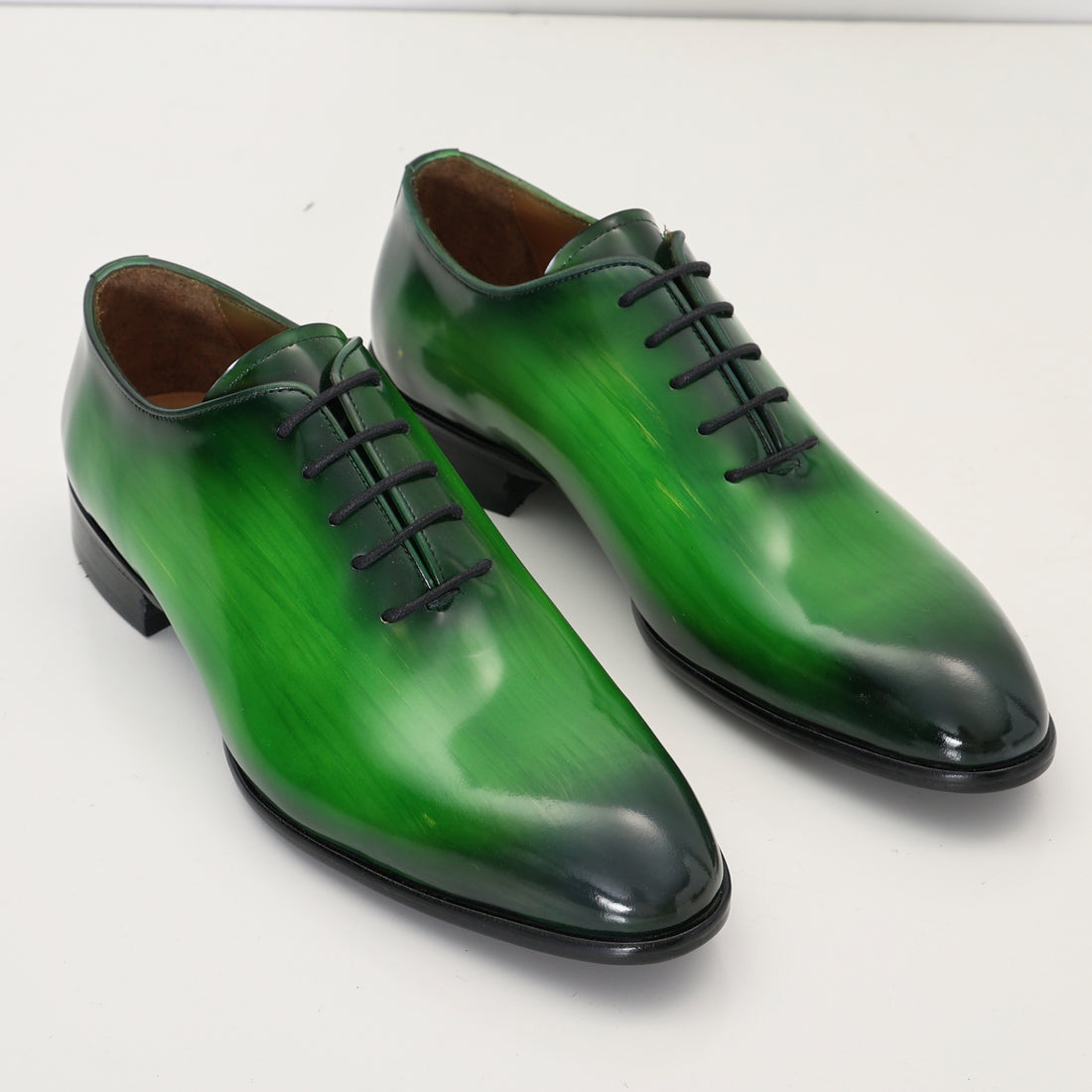 N° AC04 hand paint patina PATENT LEATHER OXFORDS - GREEN