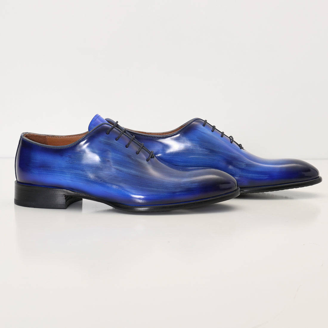N° AC04 hand paint patina PATENT LEATHER OXFORDS - BLUE