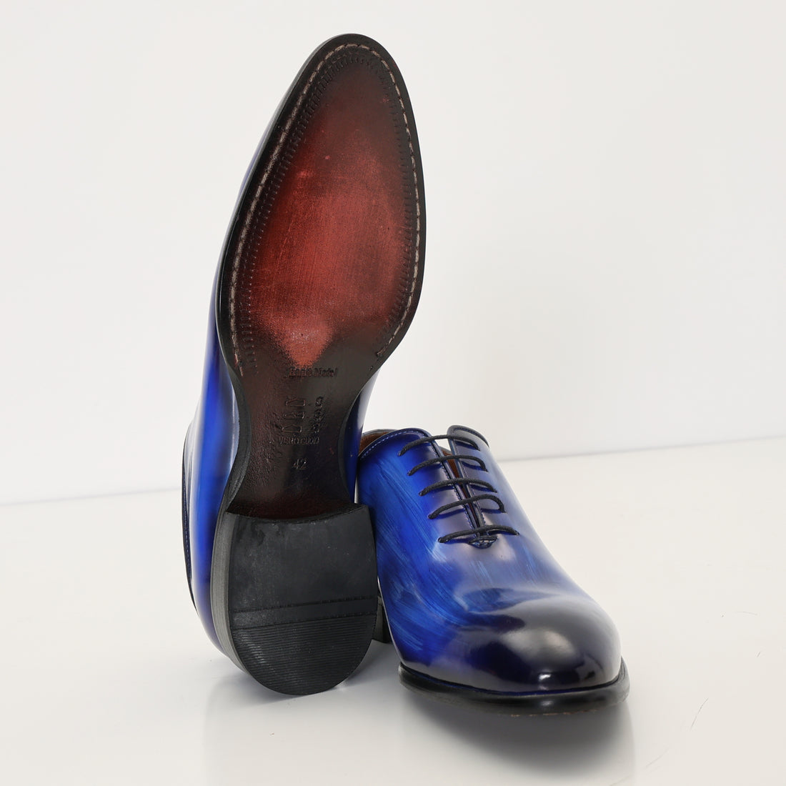 N° AC04 hand paint patina PATENT LEATHER OXFORDS - BLUE