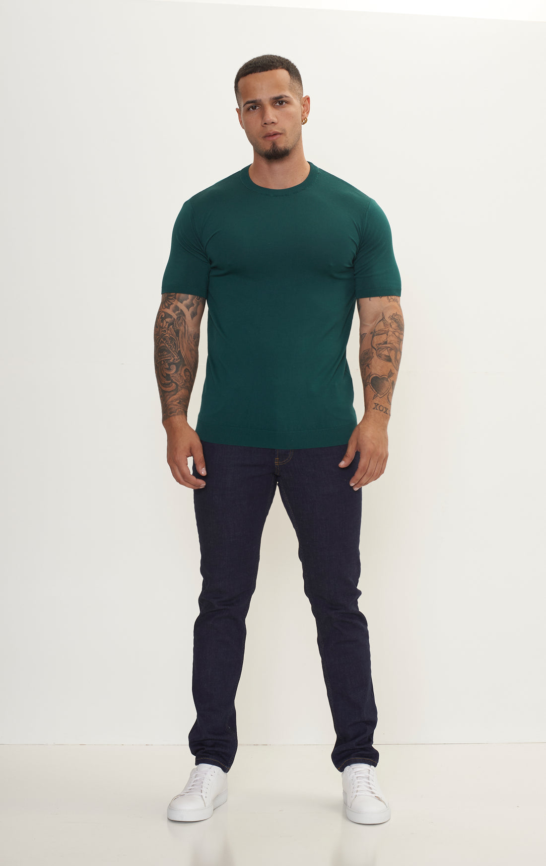 Ribbed Crew-neck Fitted T-shirt - Green