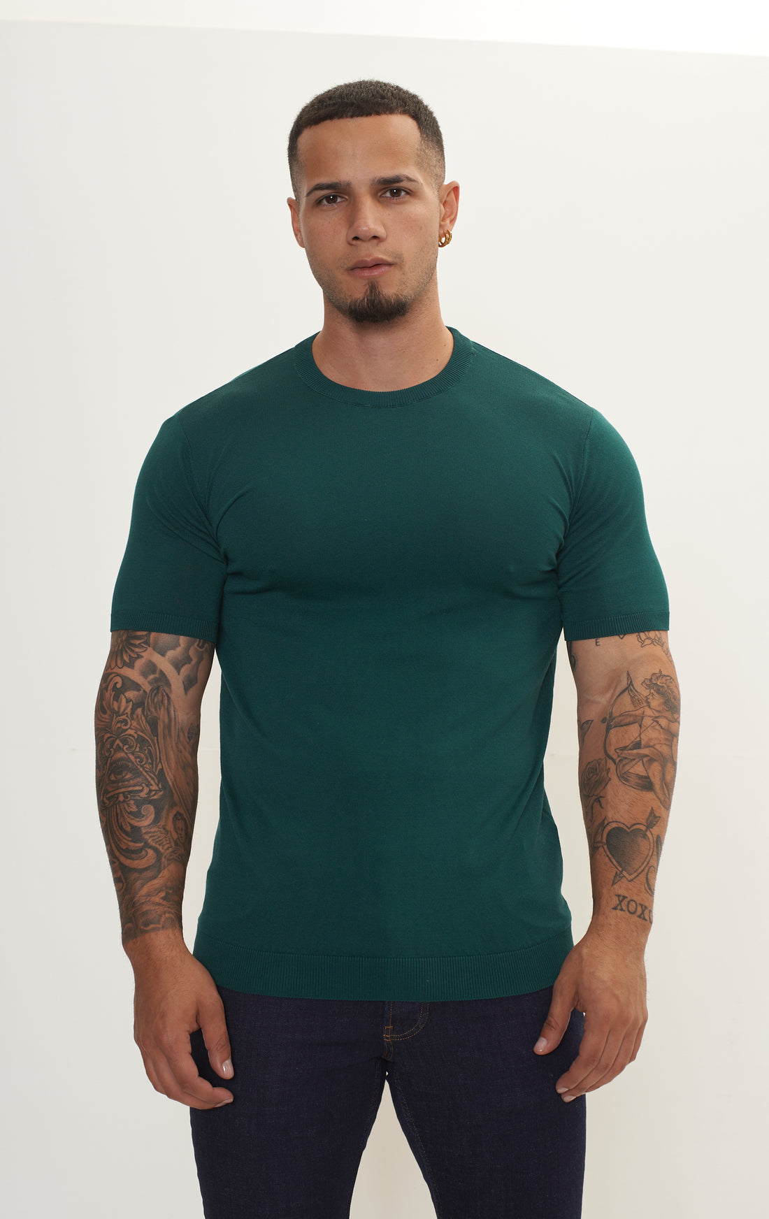 Ribbed Crew-neck Fitted T-shirt - Green