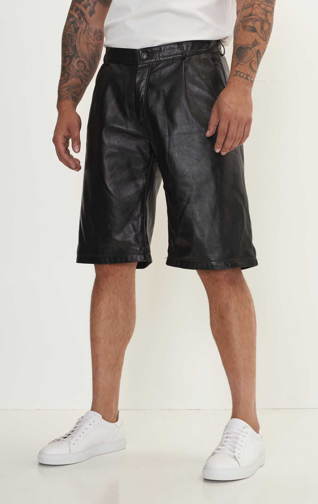 Genuine Lambskin Leather Shorts - Black