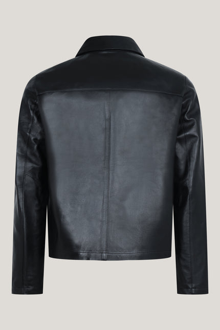 Women's Lambskin Leather Trucker Jacket - Black | Ron Tomson