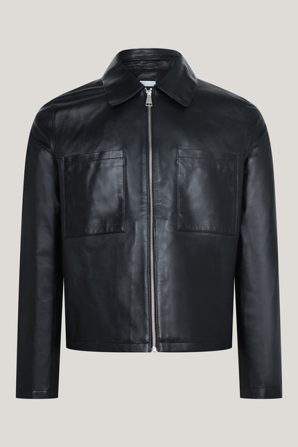 Women's Lambskin Leather Trucker Jacket - Black | Ron Tomson