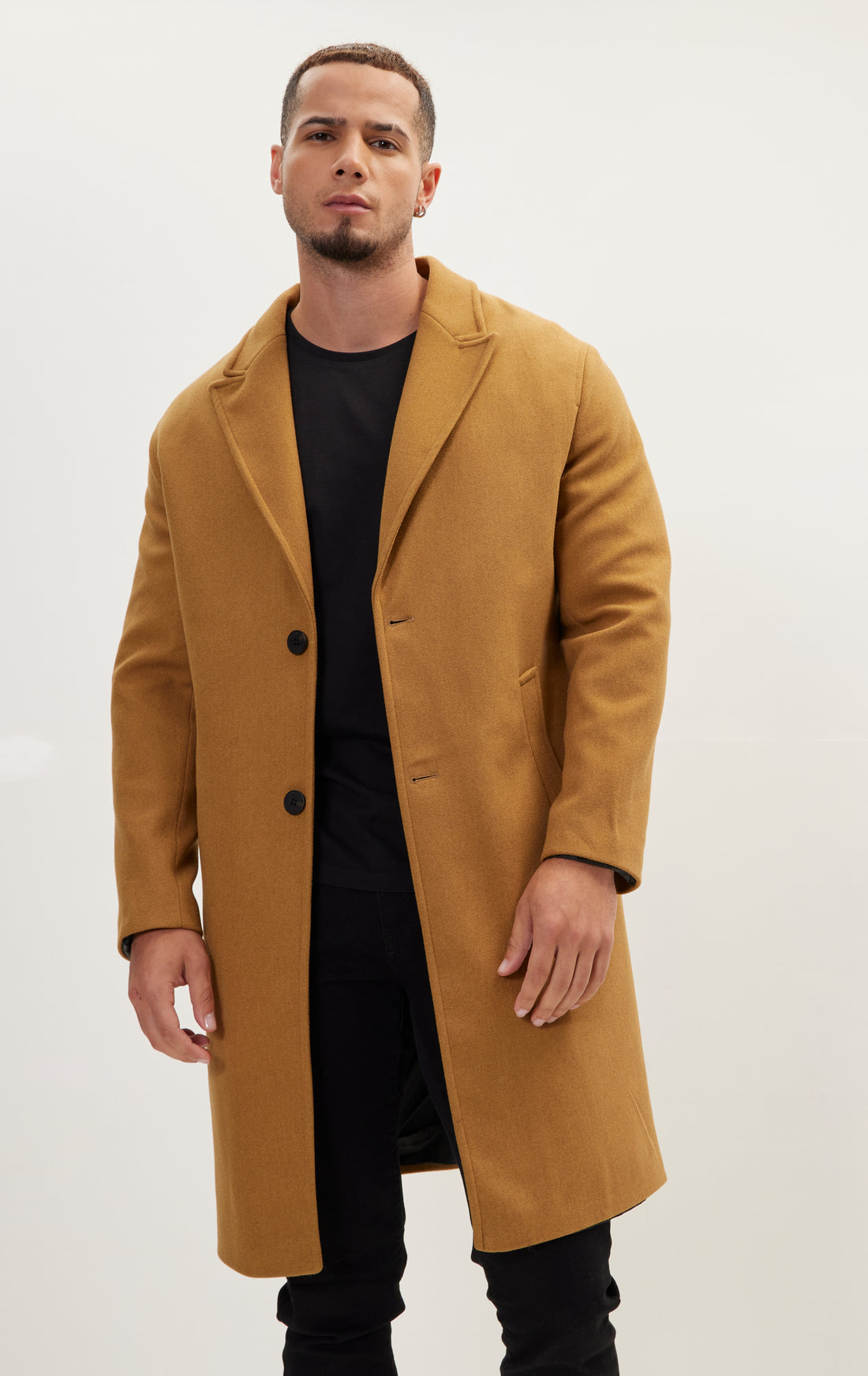 Long Fitted Pea Coat With Notch Lapel - Hazelnut