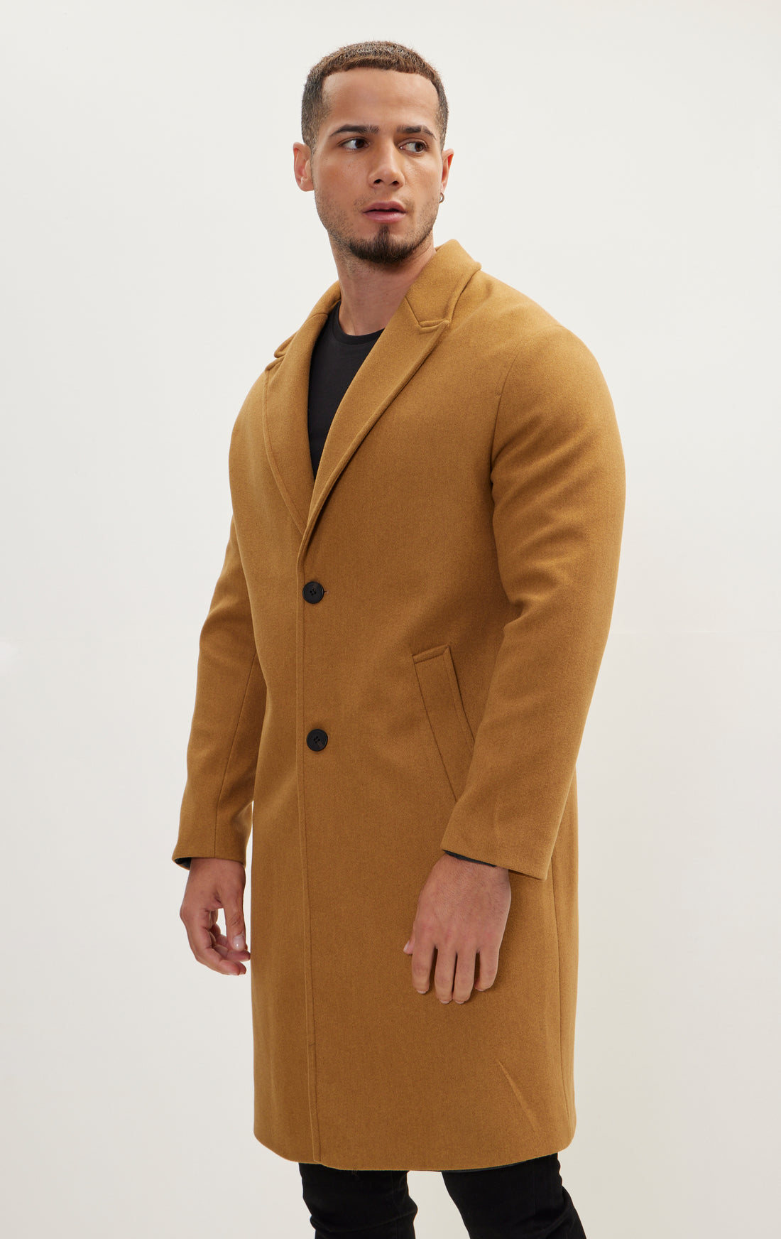 Long Fitted Pea Coat With Notch Lapel - Hazelnut