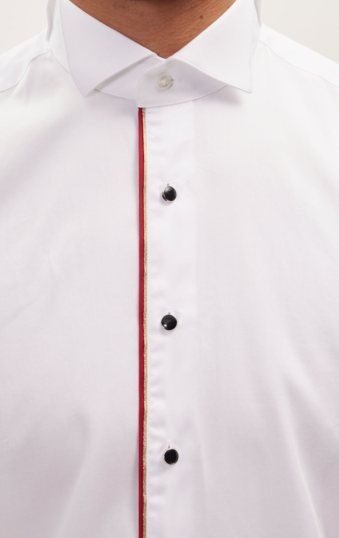 Camisa de esmoquin con detalles de lúrex con ribete - Blanco Rojo