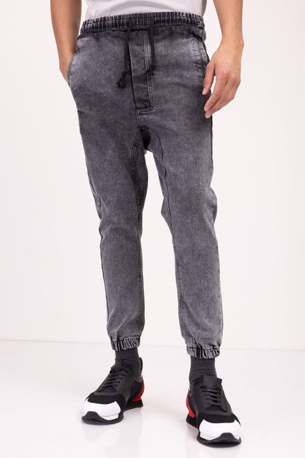 Acid Wash Denim Jogger - Black - Ron Tomson