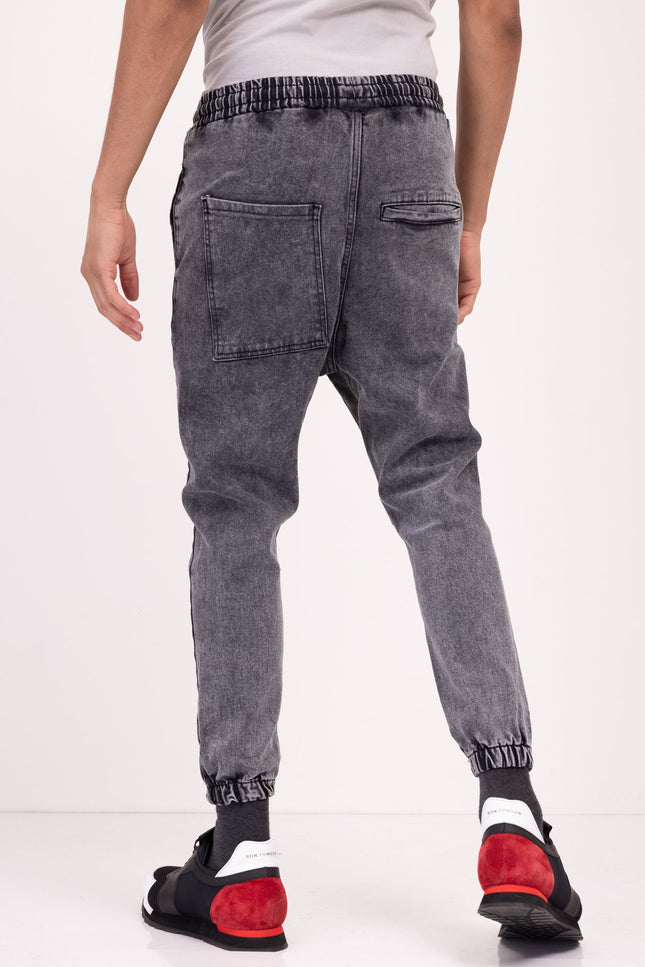 Acid Wash Denim Jogger - Black - Ron Tomson