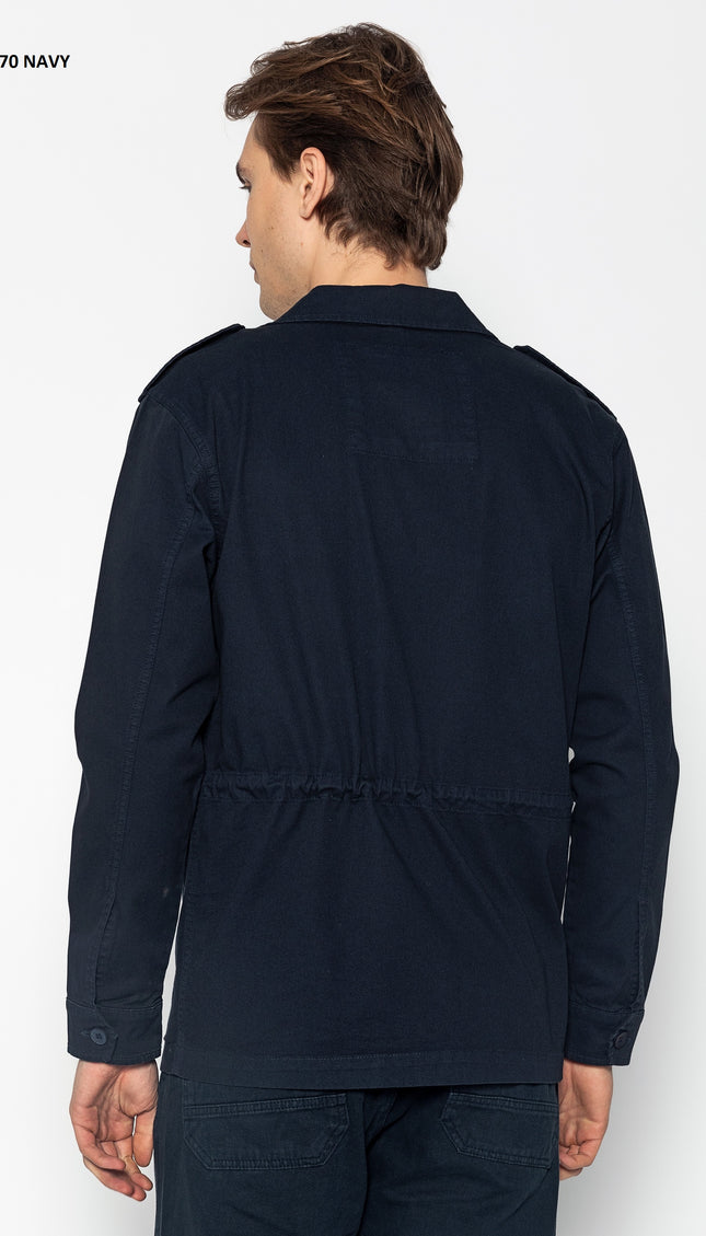 Adjustable Waist Cotton Utility Jacket - Navy - Ron Tomson
