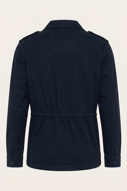 Adjustable Waist Cotton Utility Jacket - Navy - Back