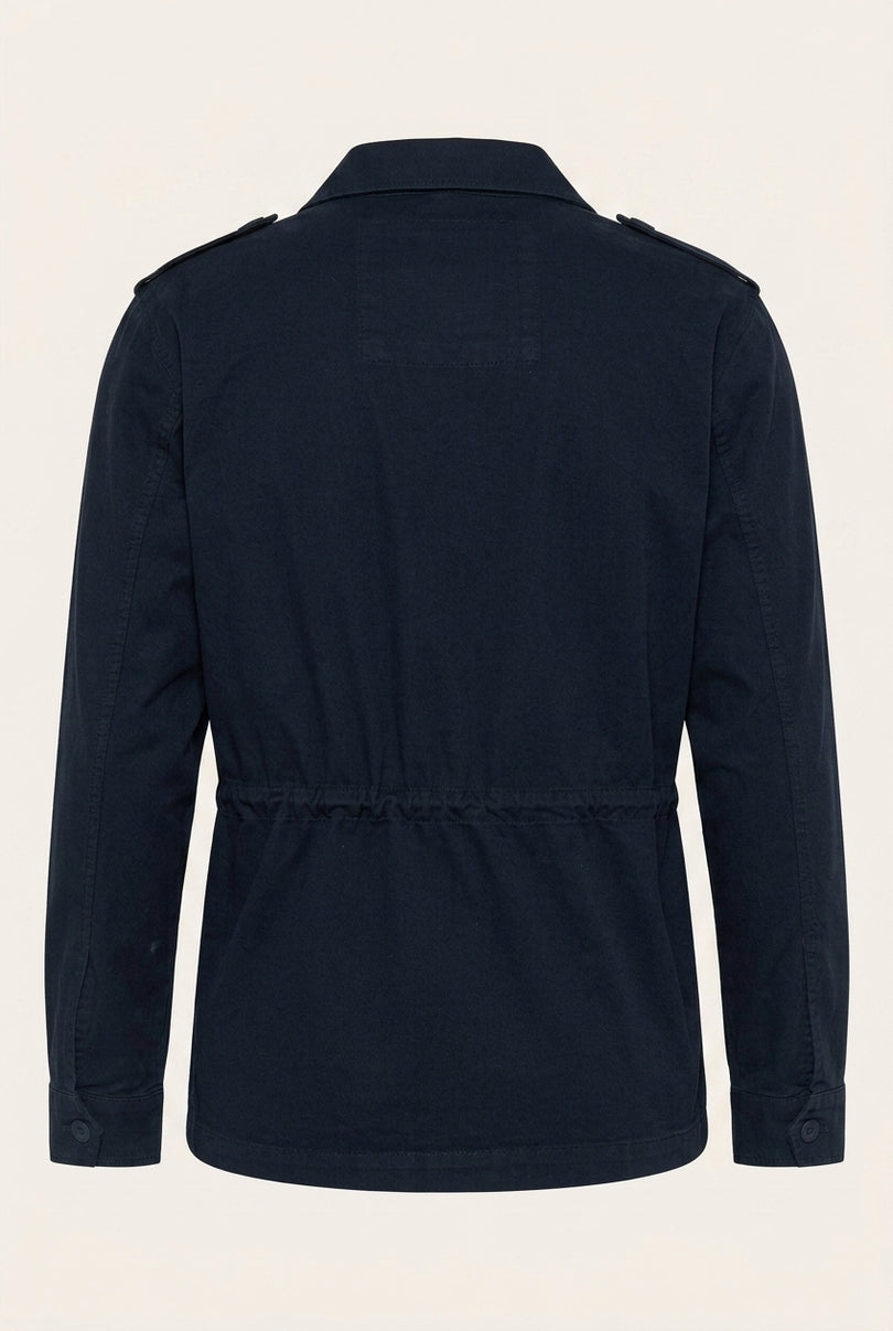 Adjustable Waist Cotton Utility Jacket - Navy - Back