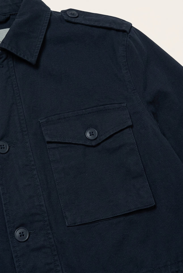 Adjustable Waist Cotton Utility Jacket - Navy - Detail