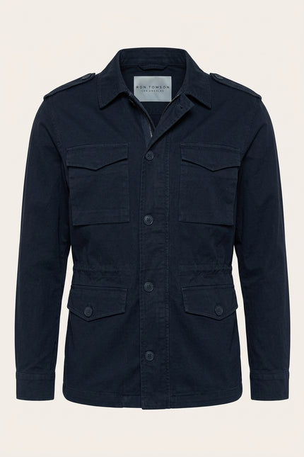 Adjustable Waist Cotton Utility Jacket - Navy - Front