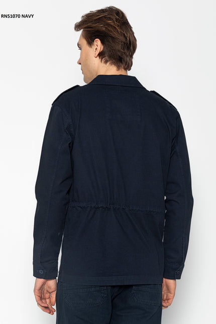 Adjustable Waist Cotton Utility Jacket - Navy
