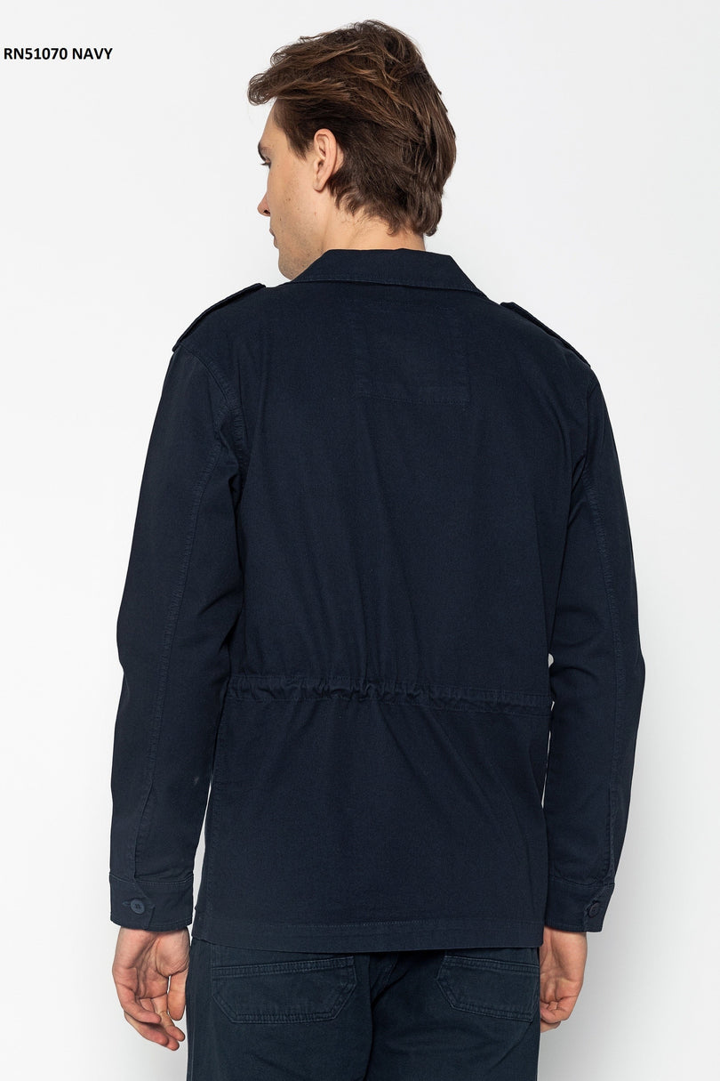 Adjustable Waist Cotton Utility Jacket - Navy