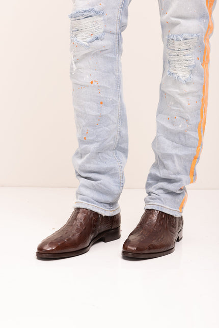 Alligator Embossed Leather Demi Boots - Brown - Ron Tomson