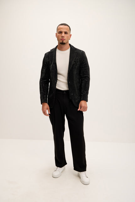 Allover Crystal Embellished Zipper - End Blazer - Black - Ron Tomson