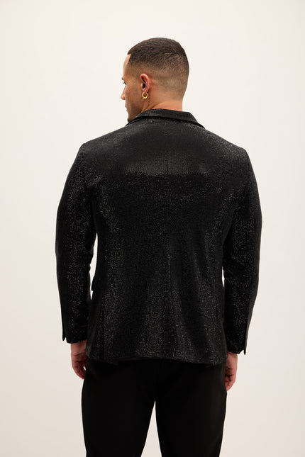 Allover Crystal Embellished Zipper - End Blazer - Black - Ron Tomson