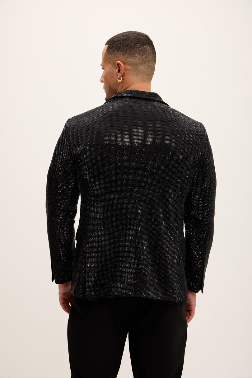 Allover Crystal Embellished Zipper - End Blazer - Black - Ron Tomson