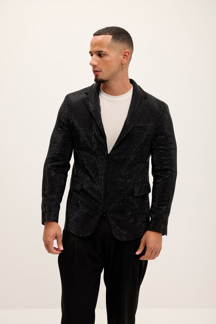 Allover Crystal Embellished Zipper - End Blazer - Black - Ron Tomson