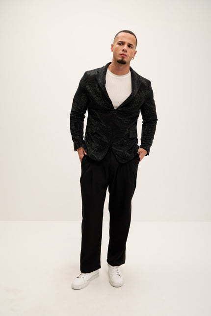 Allover Crystal Embellished Zipper - End Blazer - Black - Ron Tomson