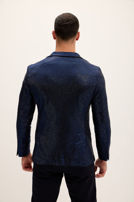 Allover Crystal Embellished Zipper - End Blazer - Navy - Ron Tomson