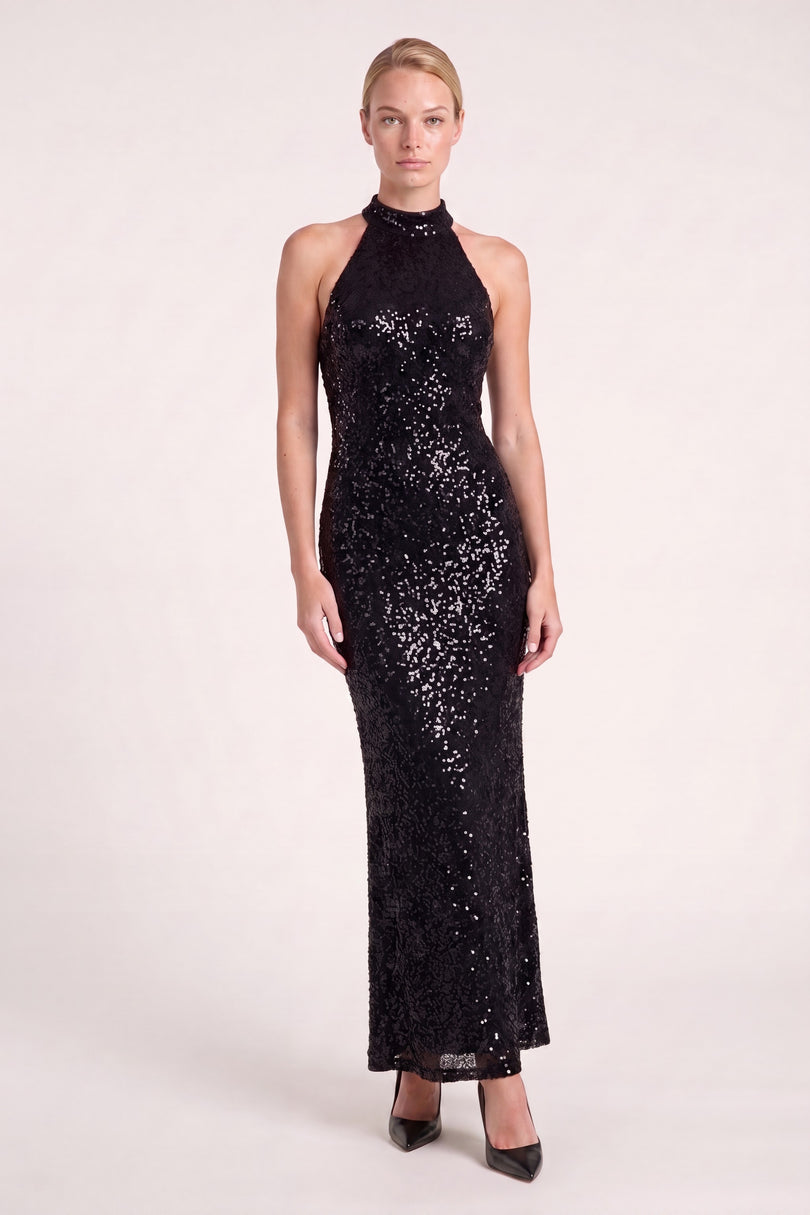 Allover Embellish Dress - Black - front view