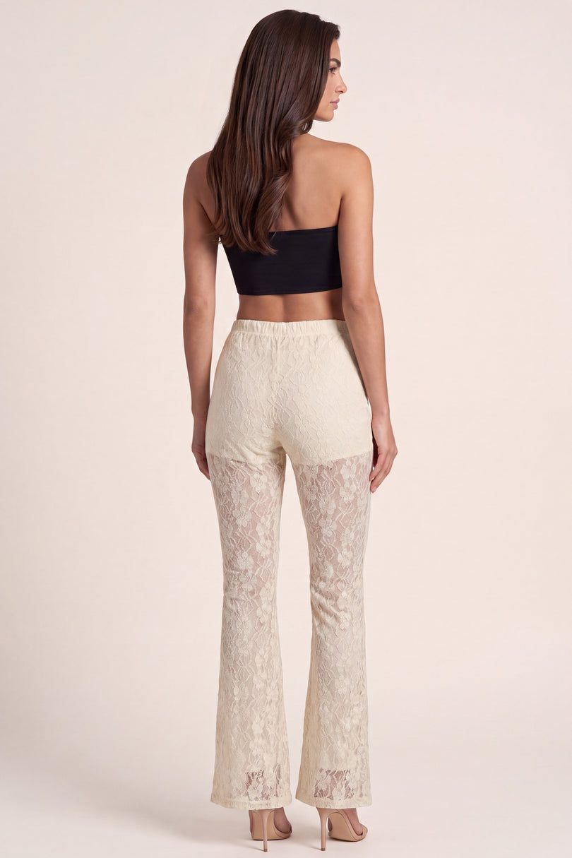 Lace Flare Pants - Beige - back view