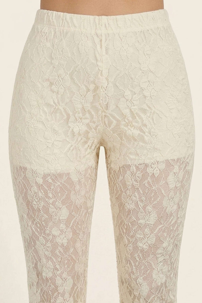 Lace Flare Pants - Beige - detail view