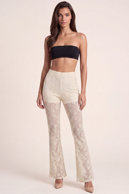 Lace Flare Pants - Beige - front view