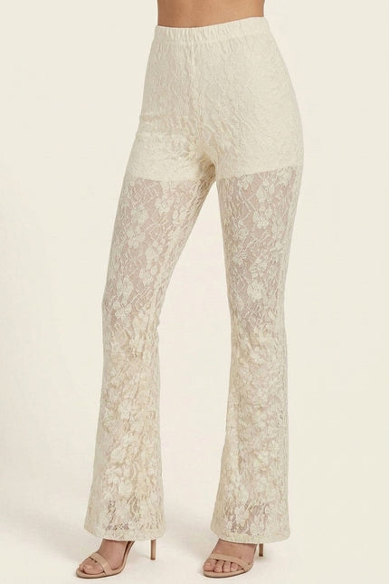 Lace Flare Pants - Beige - macro view