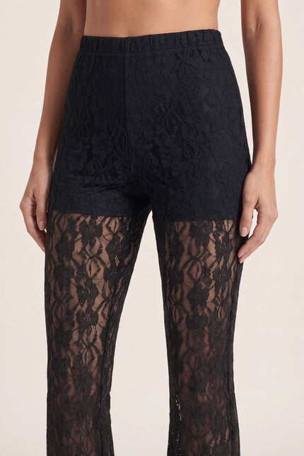 Allover Lace Flare Pants - Black - detail view