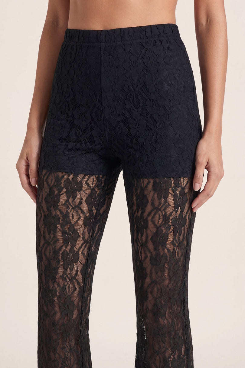 Allover Lace Flare Pants - Black - detail view
