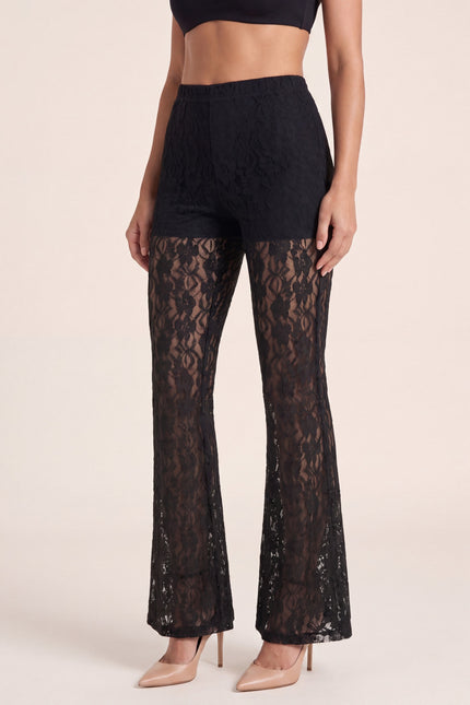 Allover Lace Flare Pants - Black - macro view
