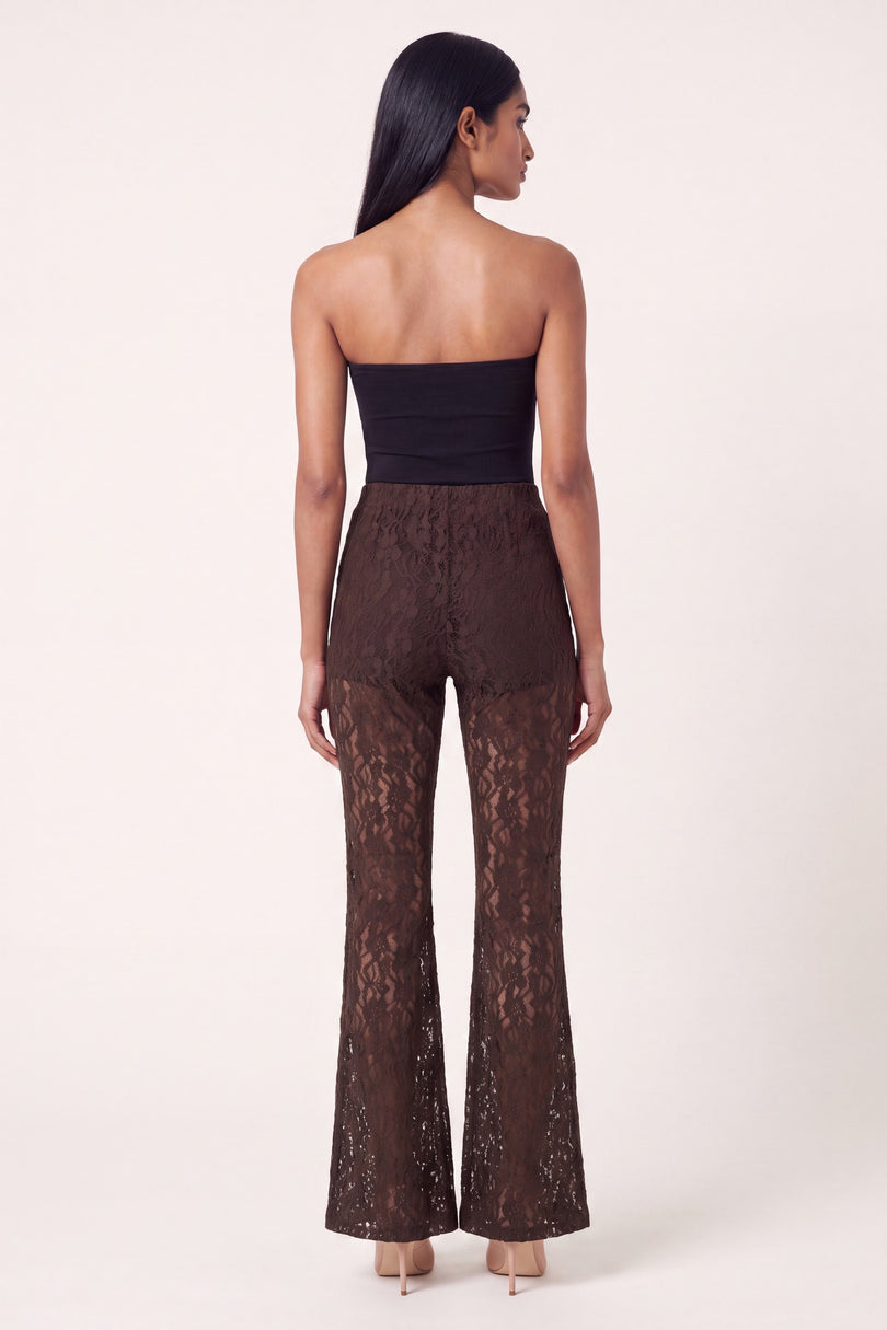 Allover Lace Flare Pants - Brown - back view