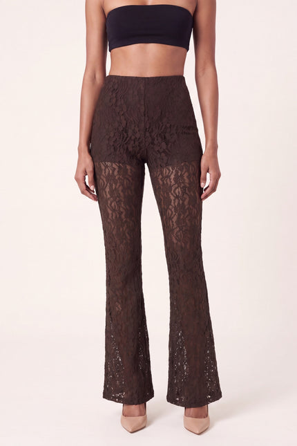 Allover Lace Flare Pants - Brown - macro view