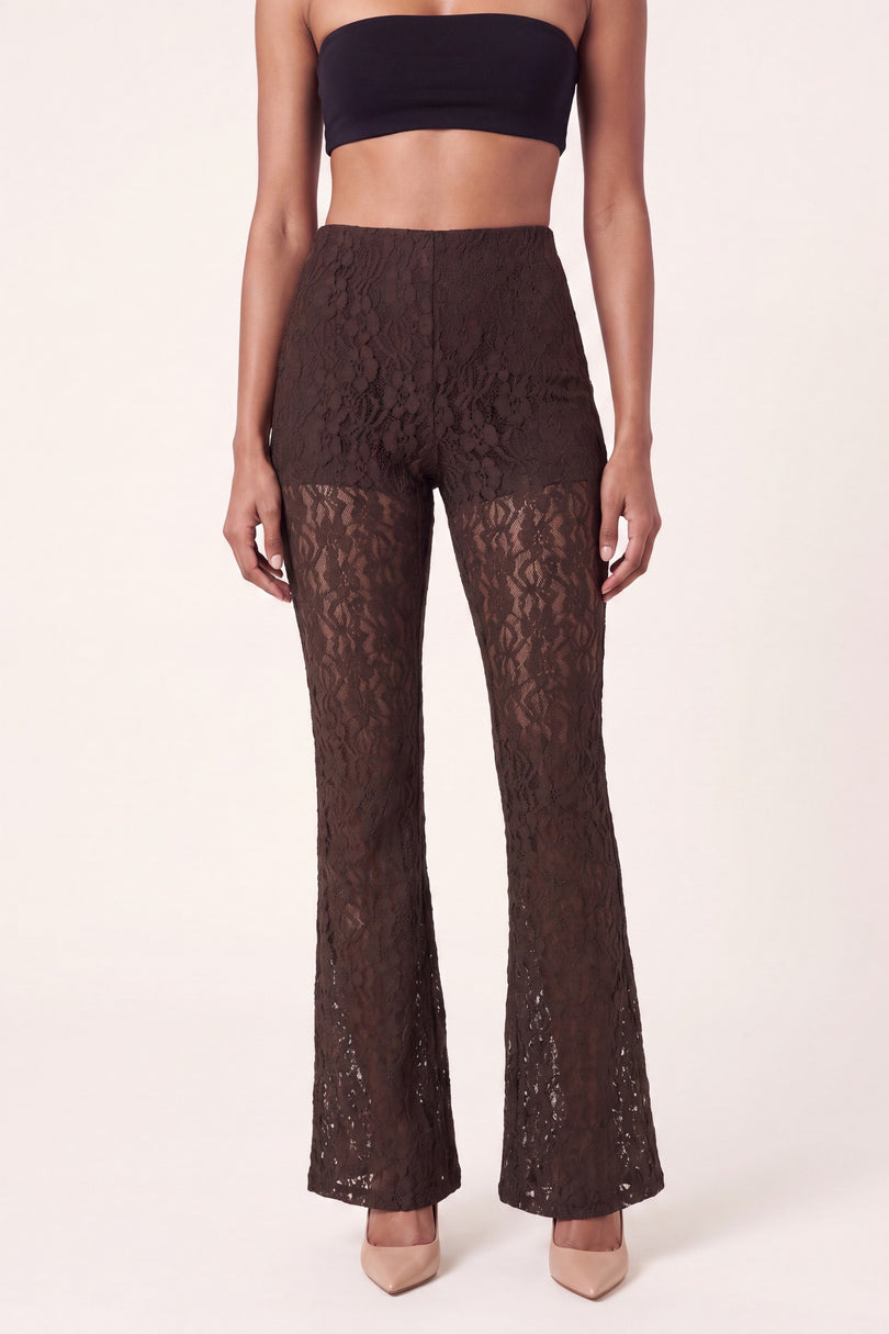 Allover Lace Flare Pants - Brown - macro view