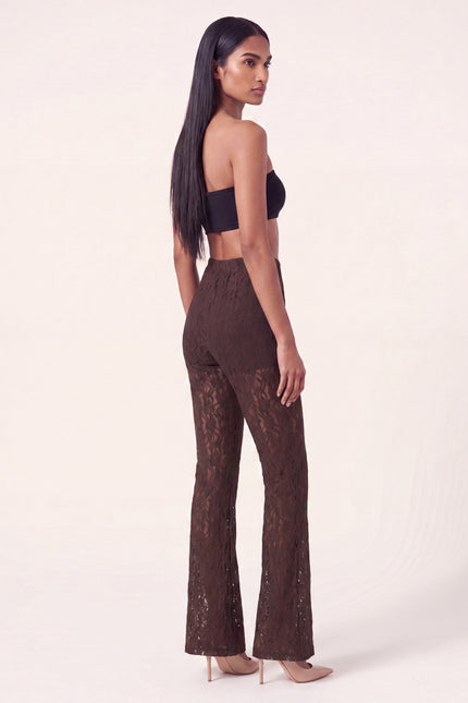 Allover Lace Flare Pants - Brown - side view