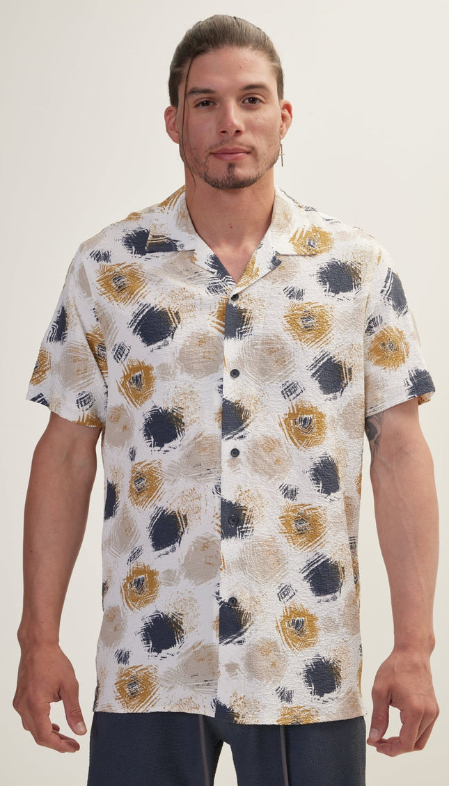 Allover Pattern Camp Collar Shirt - Anthracite - Ron Tomson