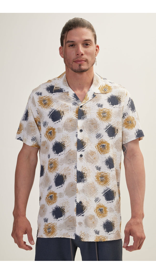Allover Pattern Camp Collar Shirt - Anthracite - Ron Tomson