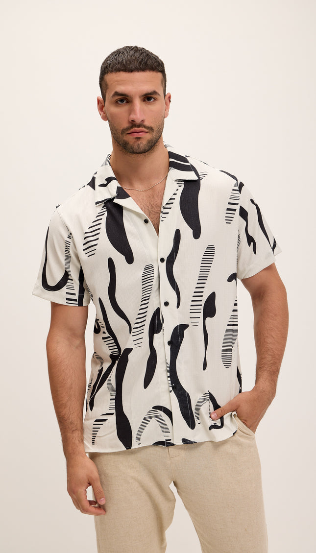 Allover Pattern Camp Collar Shirt - Black White - Ron Tomson