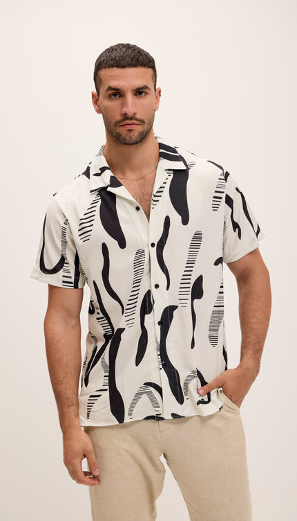 Allover Pattern Camp Collar Shirt - Black White - Ron Tomson
