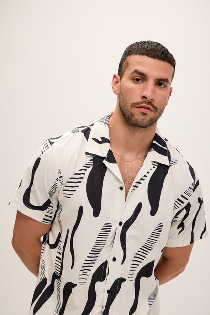 Allover Pattern Camp Collar Shirt - Black White - Ron Tomson