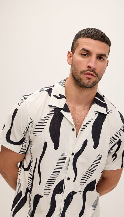 Allover Pattern Camp Collar Shirt - Black White - Ron Tomson