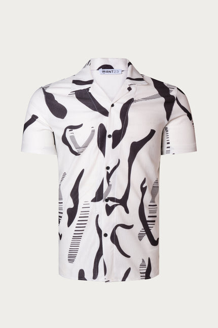 Allover Pattern Camp Collar Shirt - Black White - Ron Tomson